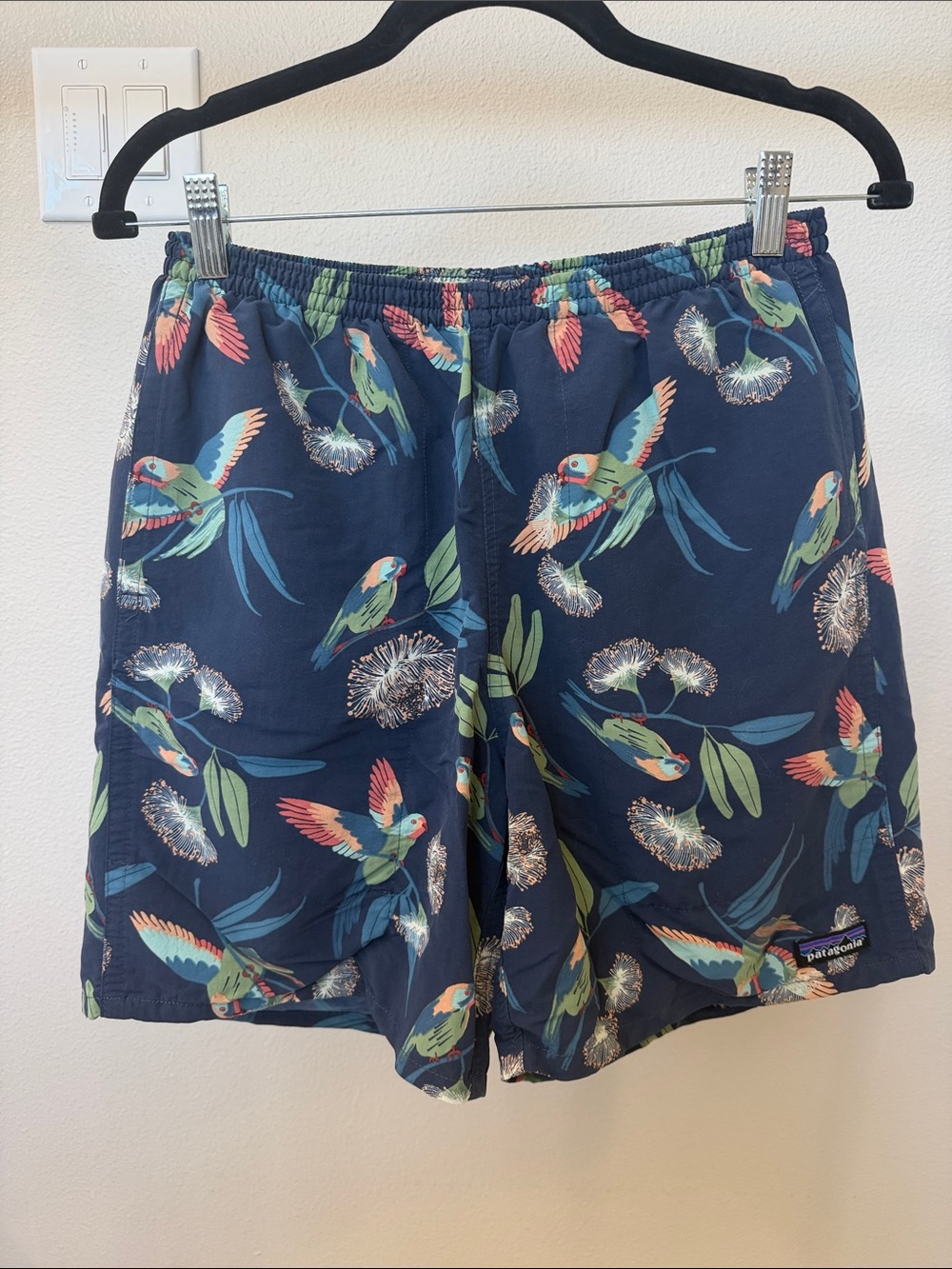 Patagonia Baggies Navy Tropical Parrot Swim Shorts